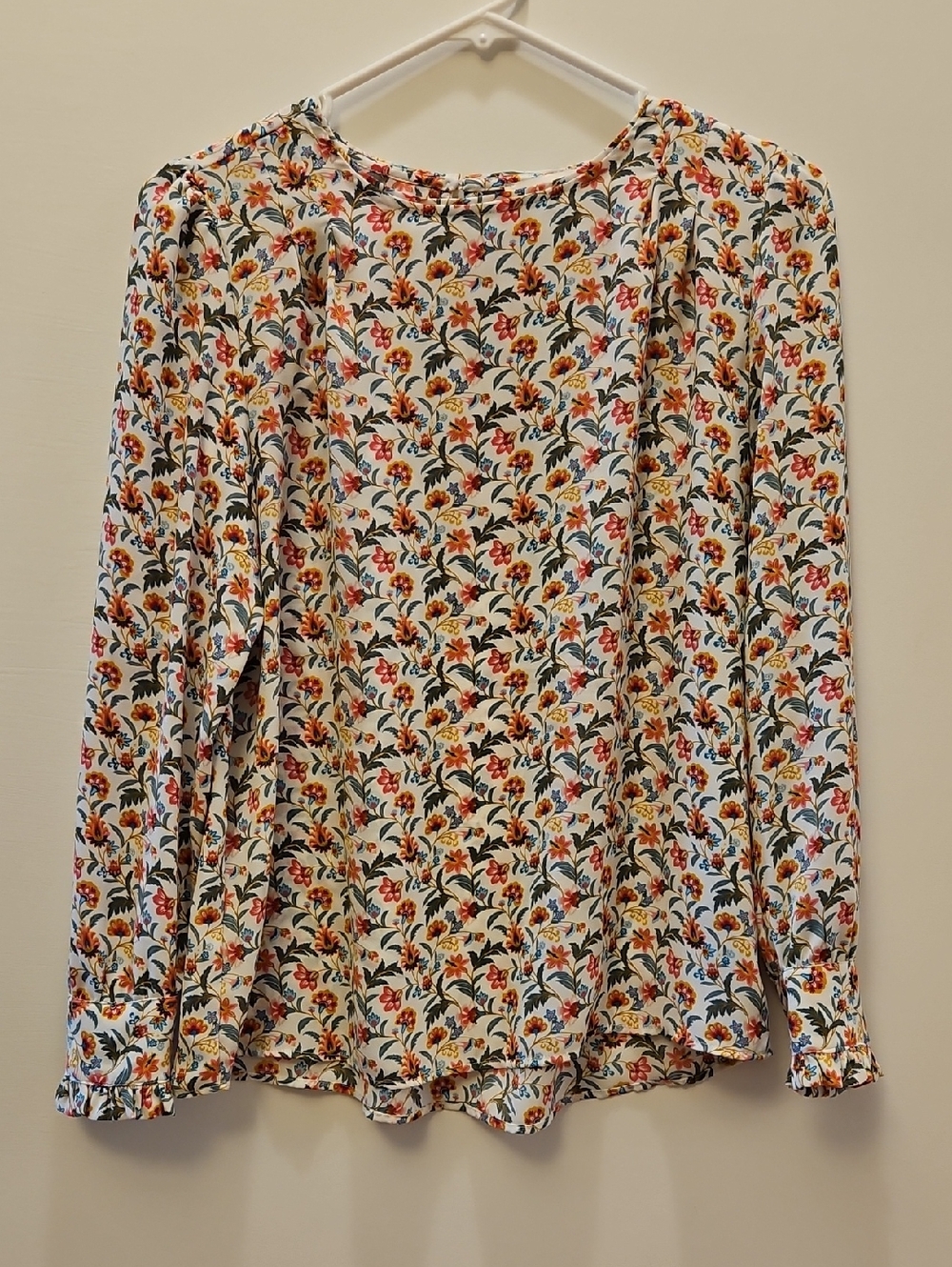 LOFT Floral Button-Back Long-Sleeve Blouse - Cream, Yellow & Red